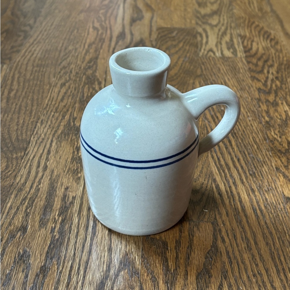 Vintage Stoneware small Jug with Blue Stripe Accent